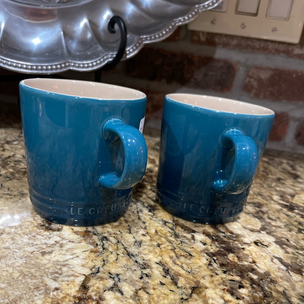 Le Creuset 350ml/12oz coffee mug DEEP TEAL bundle of 2 Second Choix NEW!
